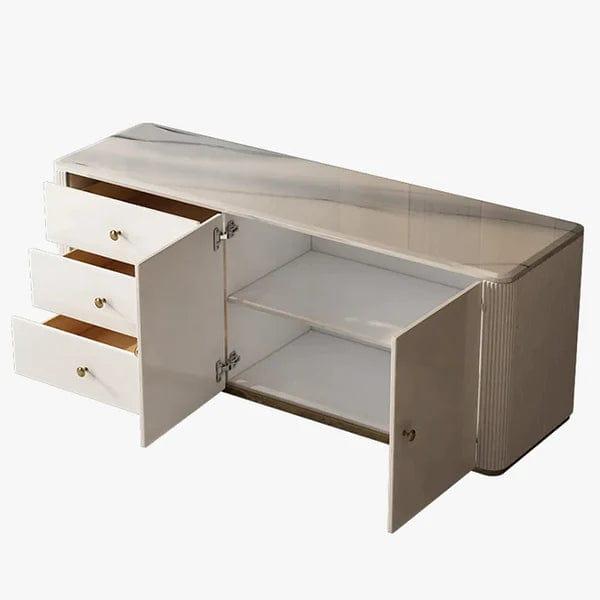 Javiera Modern Marble Top Makeup Vanity Dressing Table with Corner Cabinet, Modern Vanity Desk, Makeup Vanity with LED Mirror and 4 Spacious Drawers, Makeup Desk with Cabinet, Dressing Table with Silent Drawer Slides - Ouch Cart