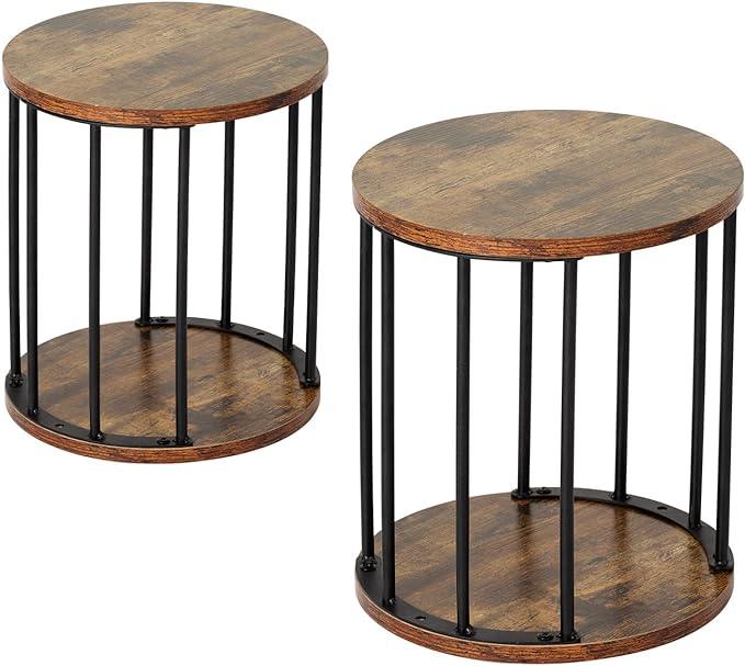 Wooden Stool Set of 2 for Kids,Adults,300lbs Load Capacity Garden Round Wood Stool,Non-Slip Small Step Stool for Plant Stand,Kitchen,Bathroom and Bedroom,Brown - Ouch Cart