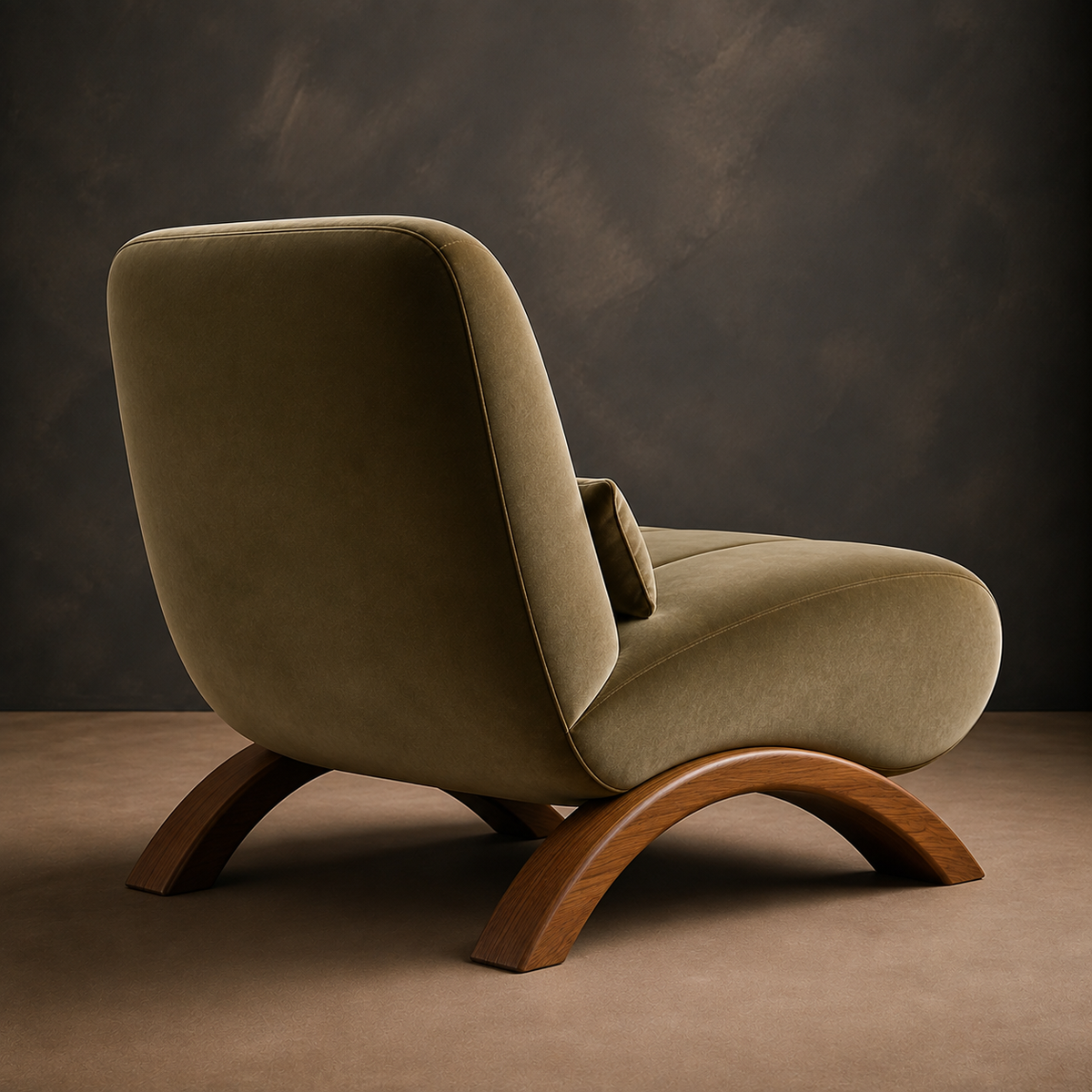 Modern Olive Green Velvet Accent Chair with Curved Wooden Base | Ouch Cart Ouch Cart