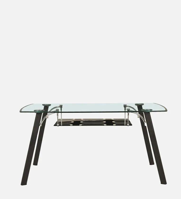 Glass Top 6 Seater Dining Set In Black Colour - Ouch Cart