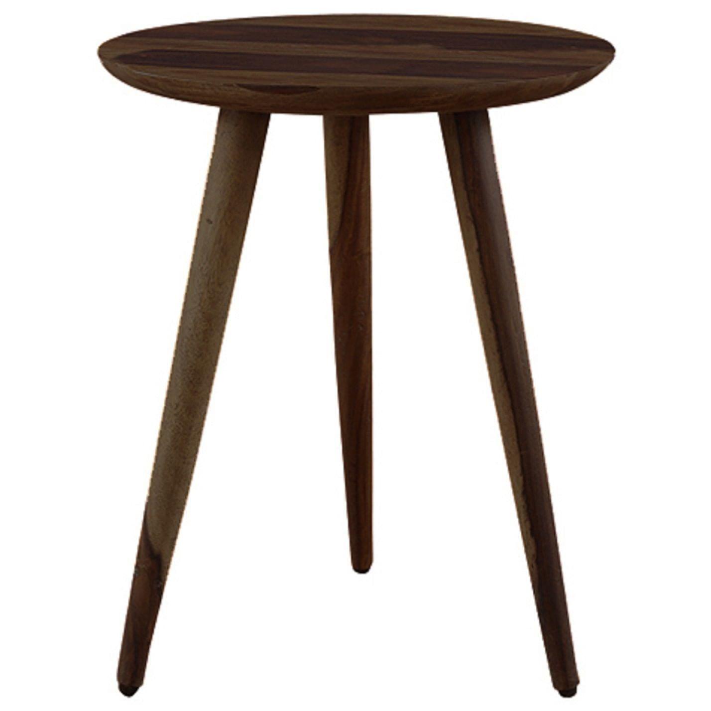Sheesham Wood Tripod Stool In Walnut Finish - Ouch Cart