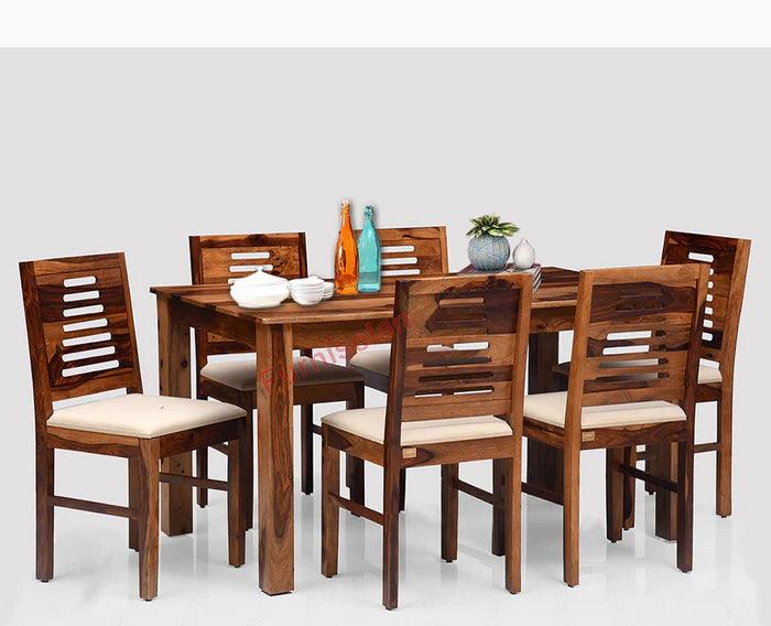 Liwei Sheesham Wood 6 Seater Dining Table Set with 6 Chair for Dining Room - Ouch Cart