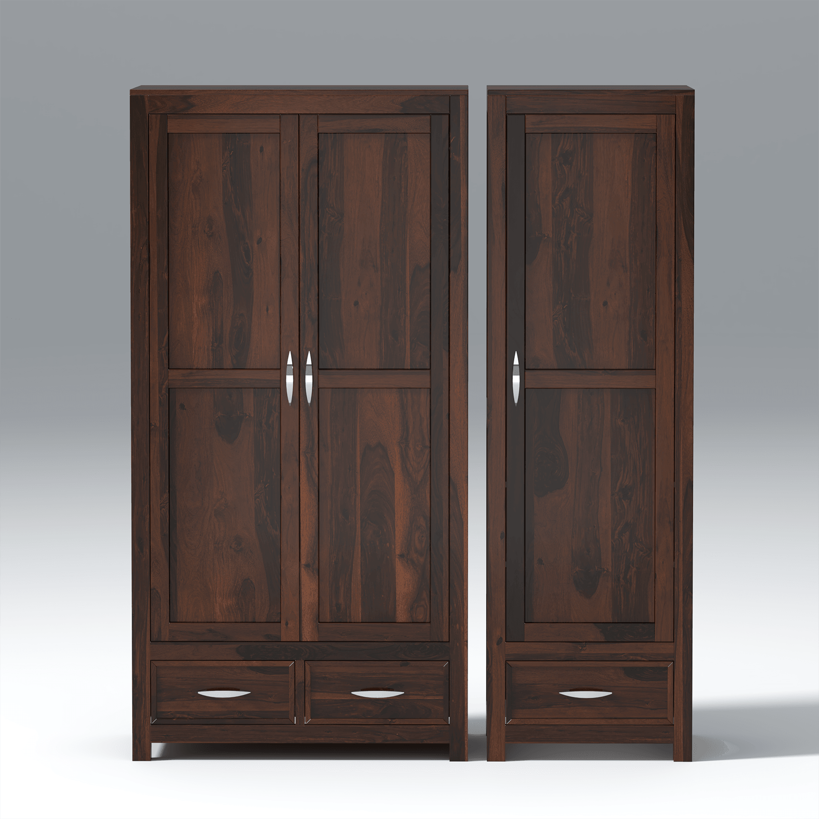 Aurora Three Door Sheesham Wood Wardrobe in Walnut Colour - Ouch Cart