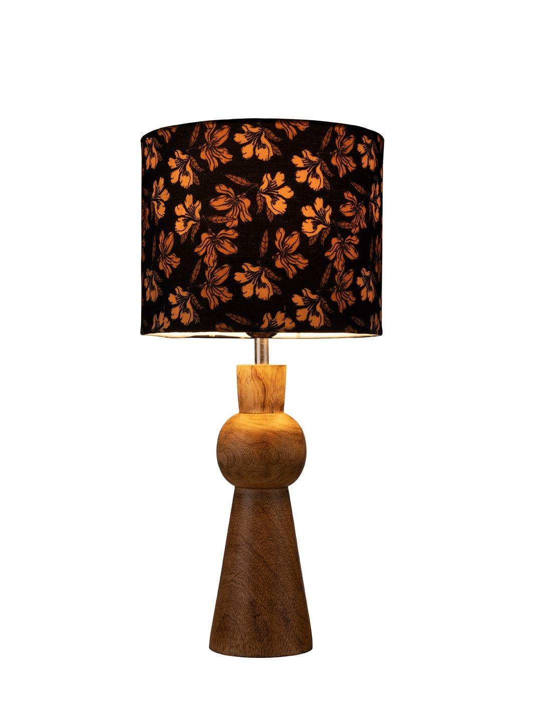 Wooden Skirt Lamp with Multicolor Black Floral Shade - Ouch Cart