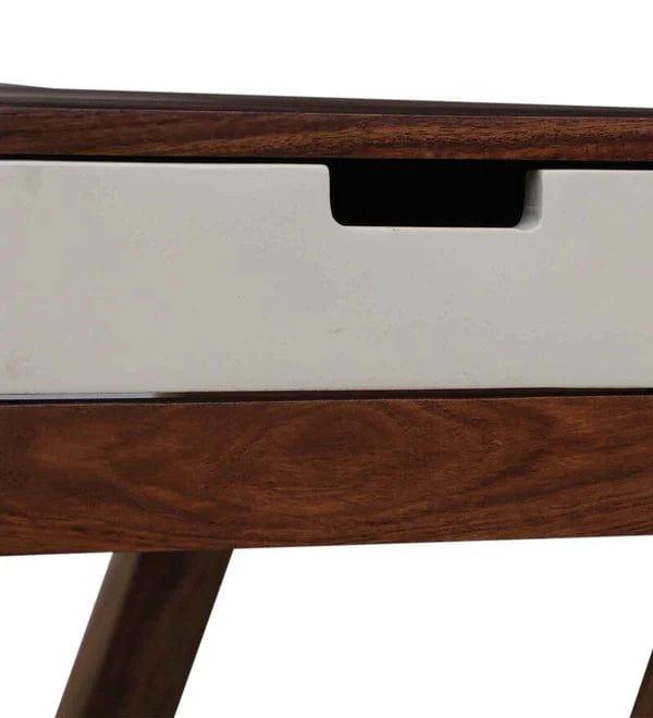 Veeti Solid Wood Study Table in White on Rustic Teak Finish - Ouch Cart