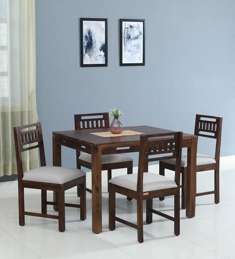 Sheesham Wood 4 Seater Dining Set In Scratch Resistant Teak Finish - Ouch Cart