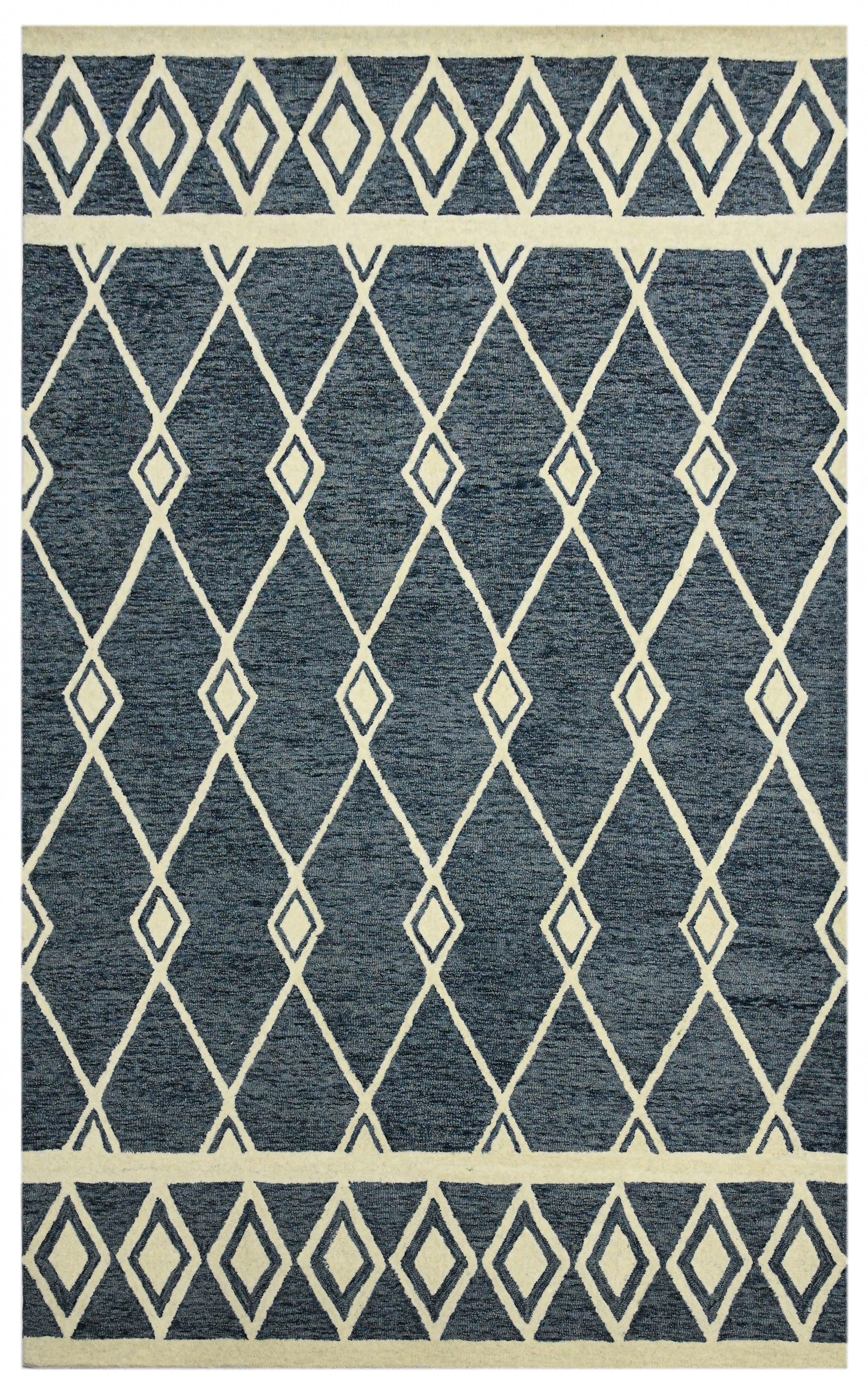Navy Wool Vista 8X10 Feet Hand-Tufted Carpet - Rug - Ouch Cart