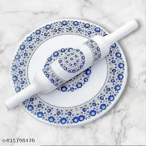 Indian Marble Printed Chakla/Rolling Pin Board/Roti Maker/Chakla/Chapati Maker for Home & Kitchen | Finished Marble Roti Maker (10 Inch) (White chakla belan)