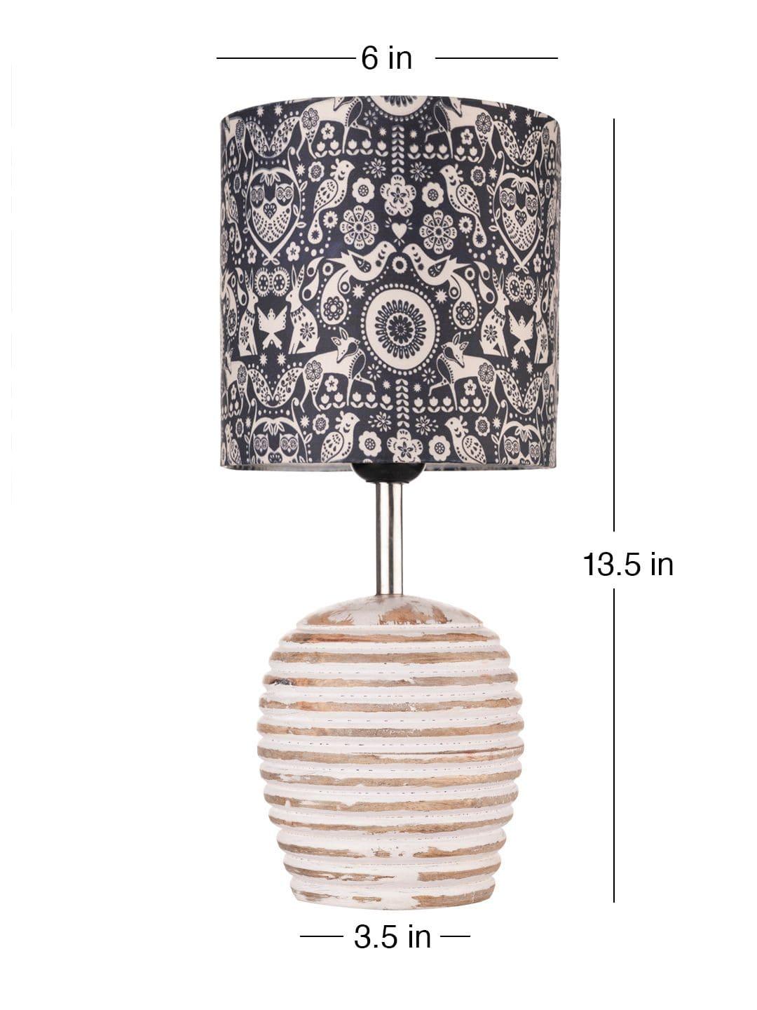 Stripped Distress White Lamp with Indian Art multicolor shade - Ouch Cart