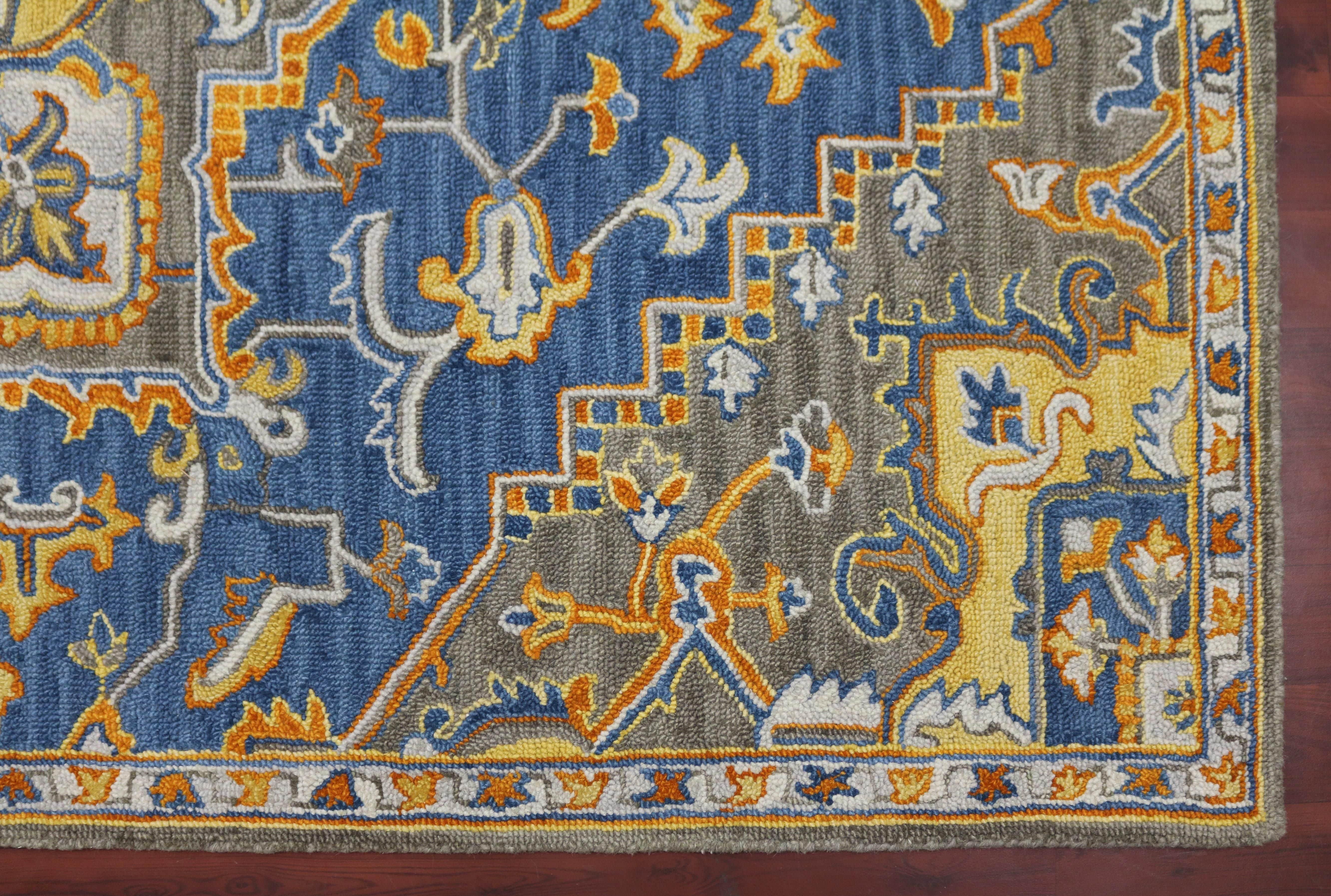 PASTEL BLUE Wool Boho 5X8 Feet Hand-Tufted Carpet - Rug - Ouch Cart