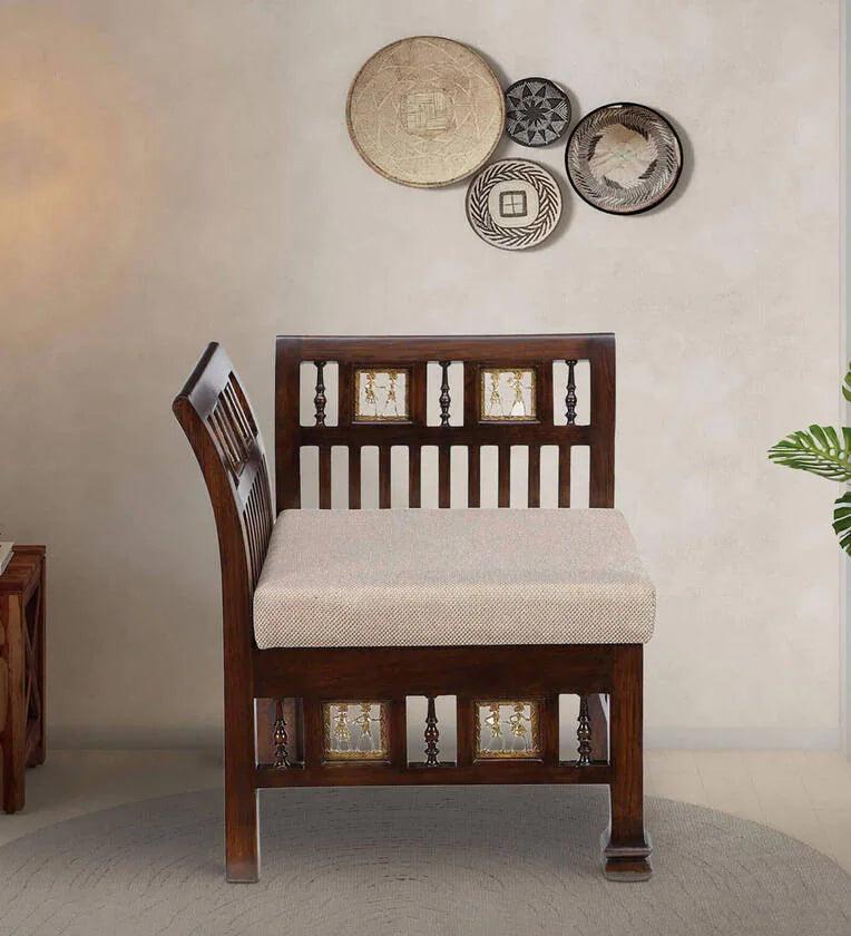 Teak Wood 1 Seater Sofa in Walnut Finish - Ouch Cart