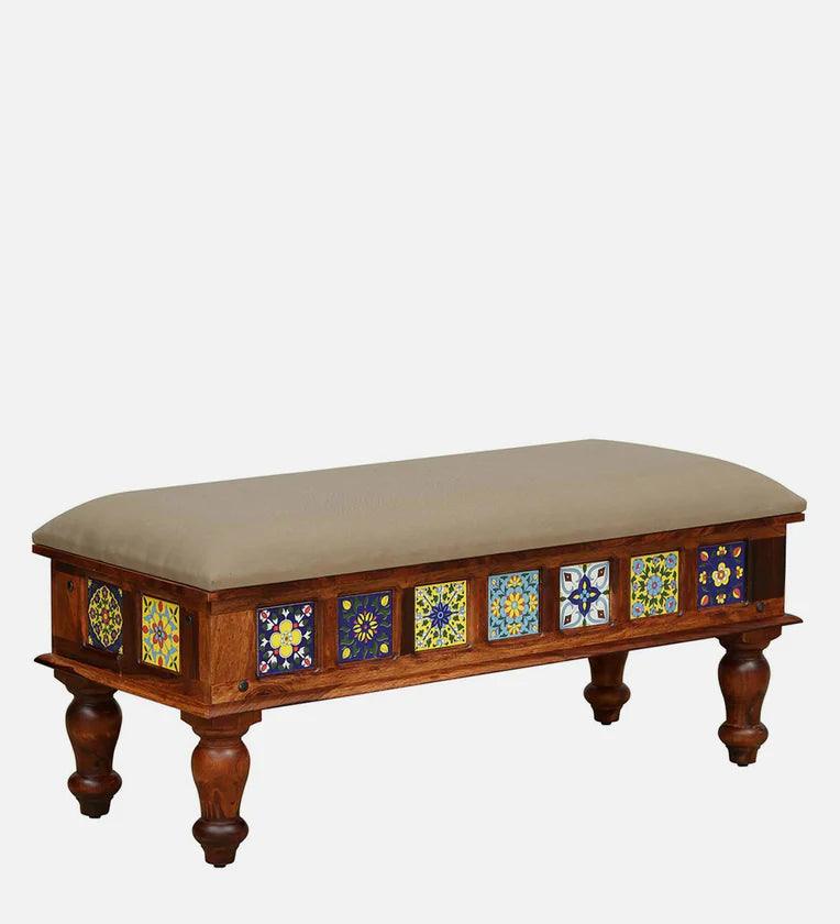 Sheesham Wood 6 Seater Dining Set In Honey Oak Finish With Cushioned Bench - Ouch Cart