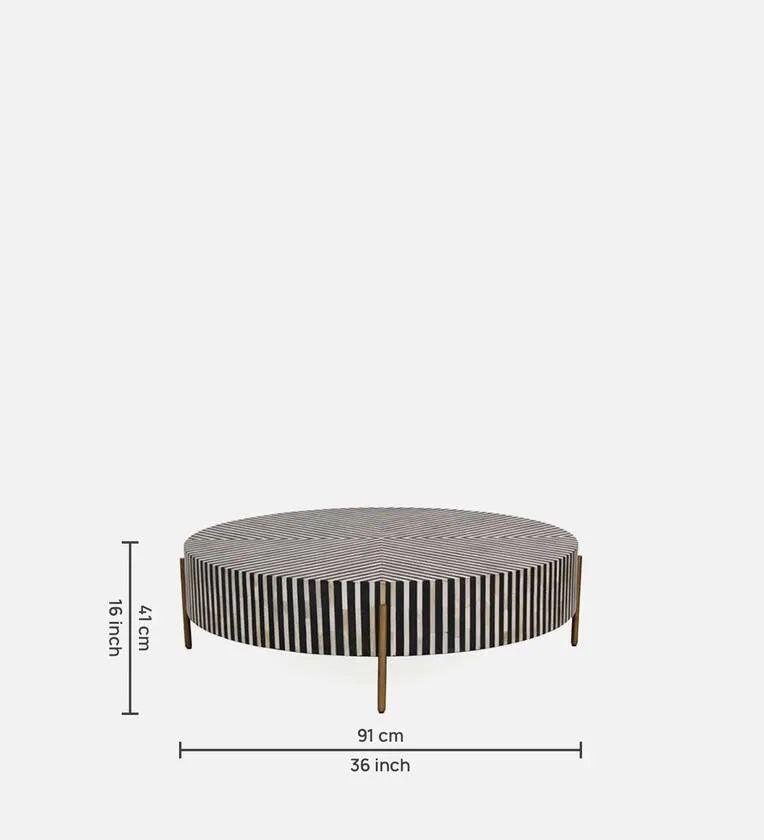 Stripe Bone Inlay Coffee Table in White & Black Colour - Ouch Cart