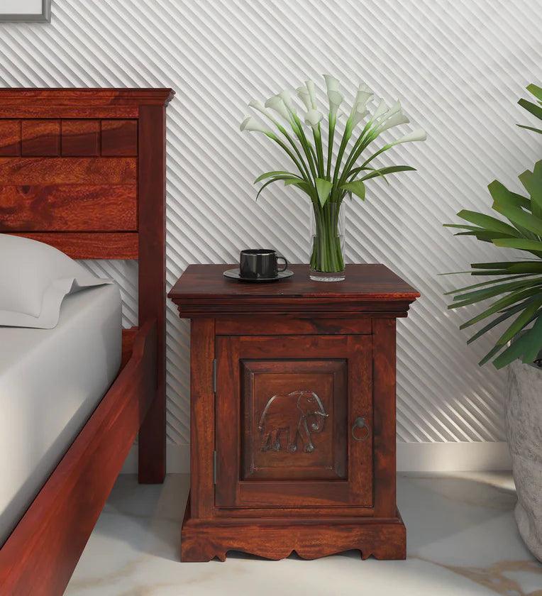 Sheesham Wood LHS Bedside Table in Scratch Resistant Honey Oak Finish - Ouch Cart