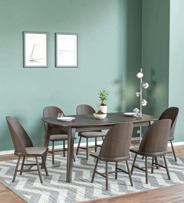 6 Seater Dinning Table In Brown Finish - Ouch Cart