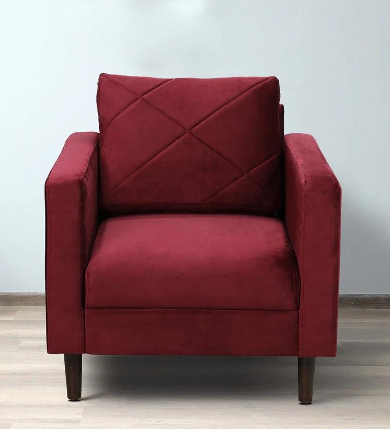 Velvet 1 Seater Sofa In Berry Red Colour - Ouch Cart