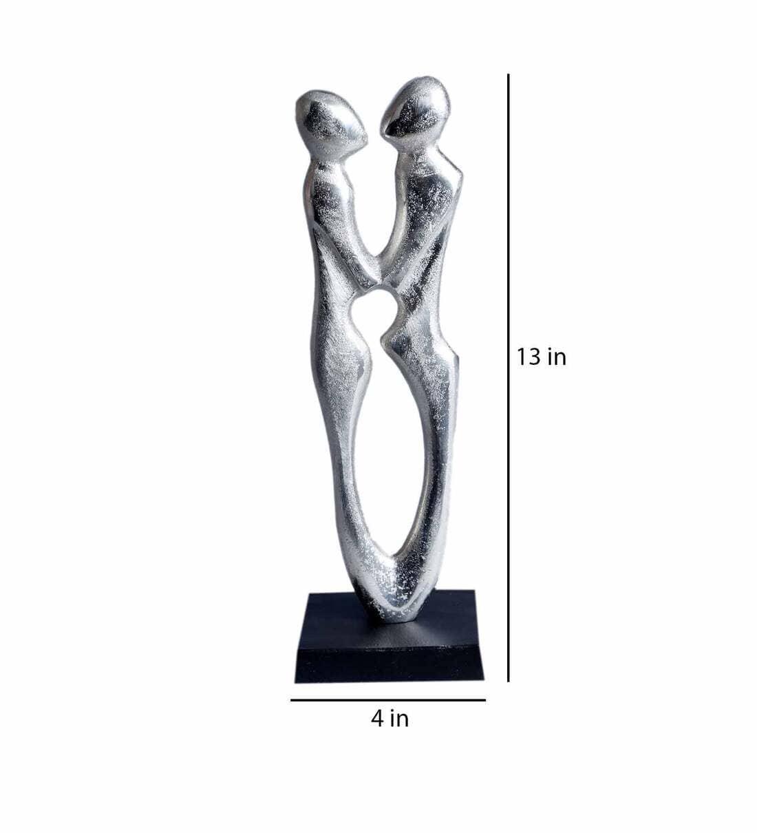 Silver Couple Abstract Figurine Statue In Raw Finish, - Ouch Cart