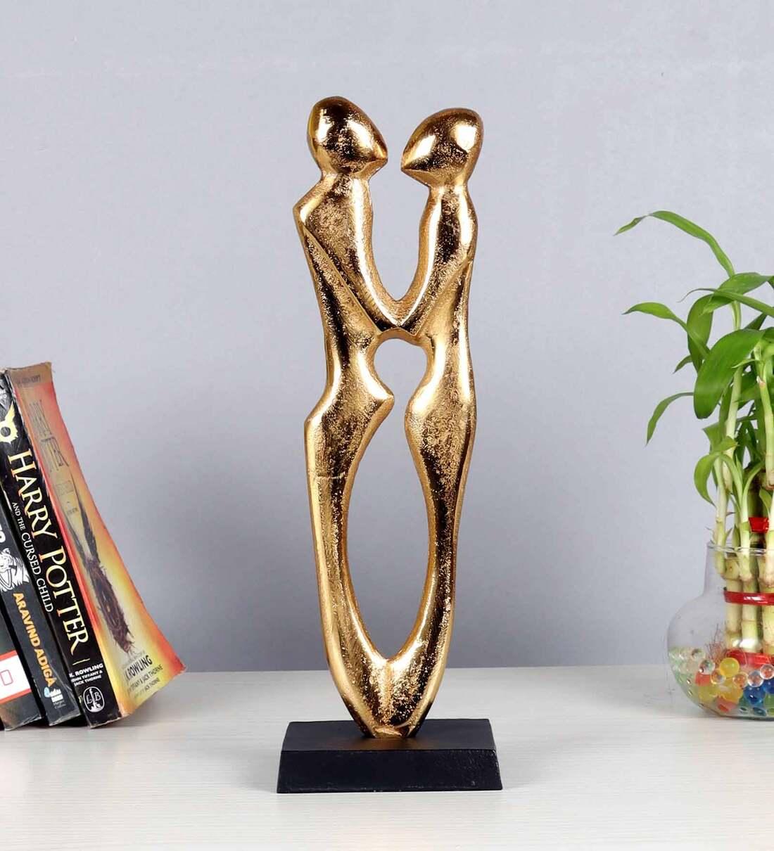 Golden Couple Statue Aluminium Table Accent, - Ouch Cart