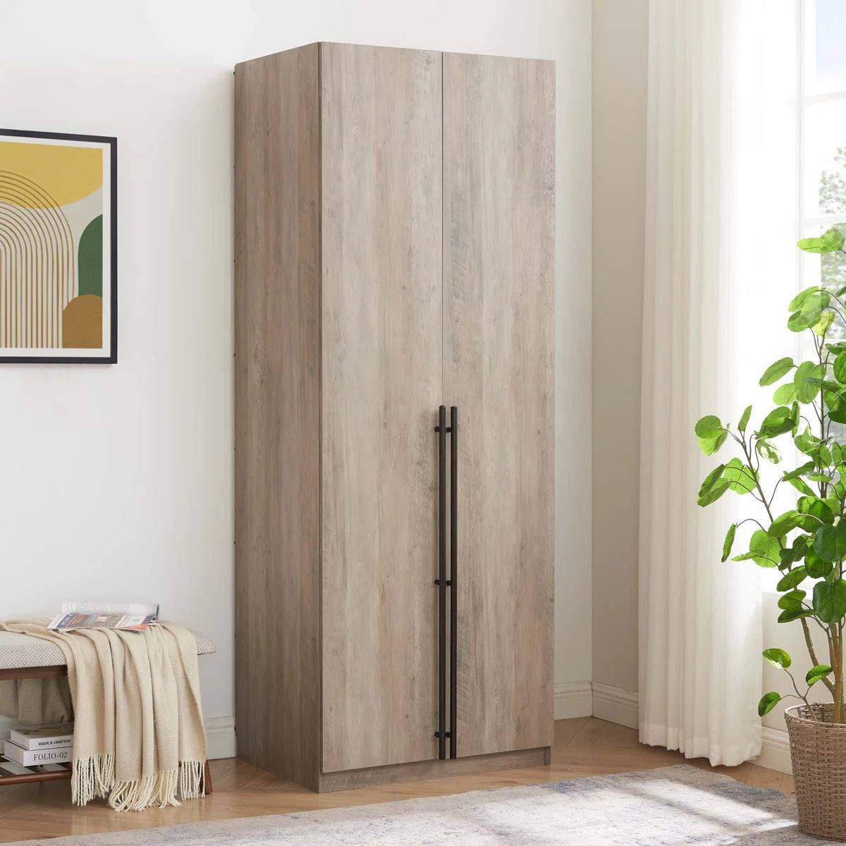 Lee 3.0 Freestanding Wardrobe Closet 1 Hanging Rod 3 Shoe Shelves 1 Basic Shelf OUCH CART