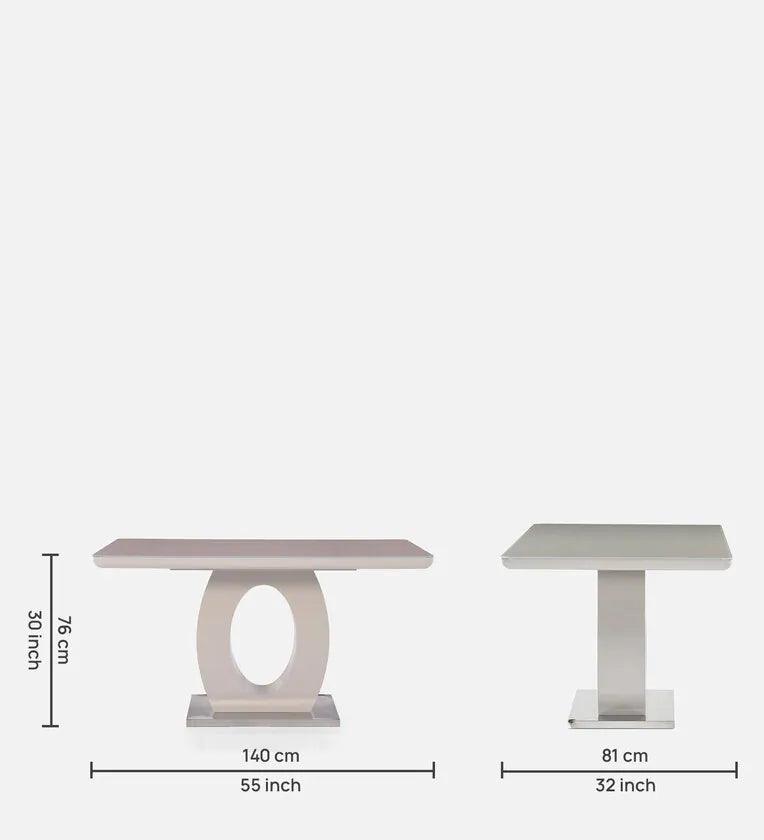 Glass Top 4 Seater Dining Set in Cream & Light Grey Colour - Ouch Cart