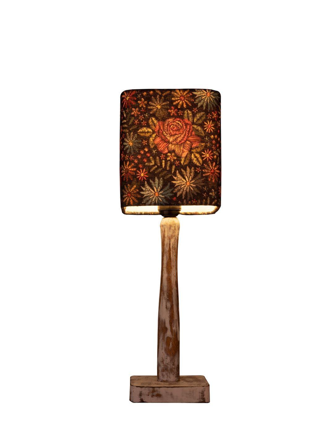 Curve Distress white Lamp with Black flowers shade - Ouch Cart