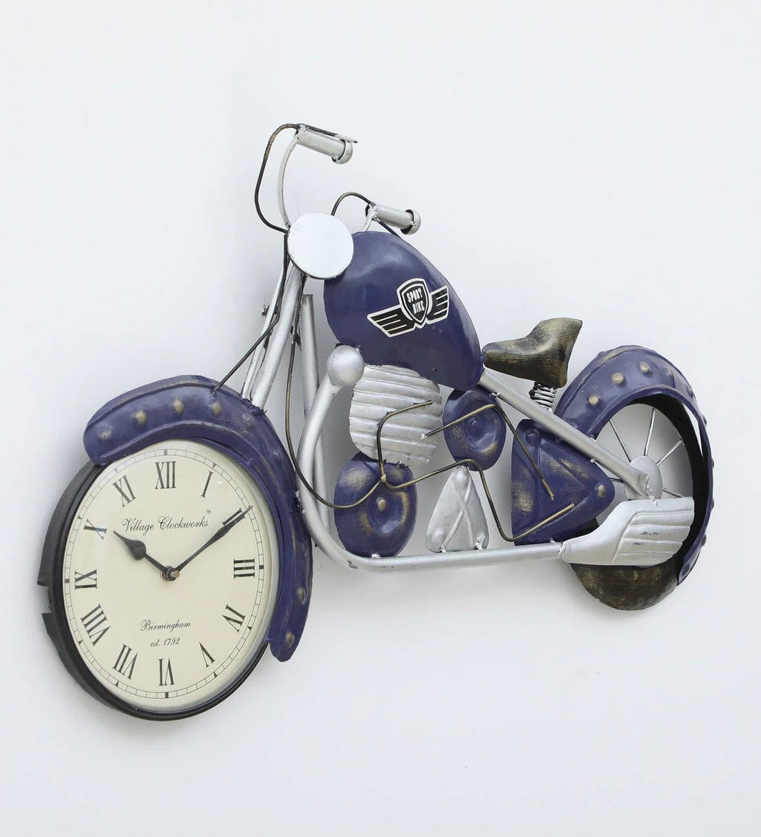 Handmade Blue Metal Bullet Bilke Wall Hanging Clock,
