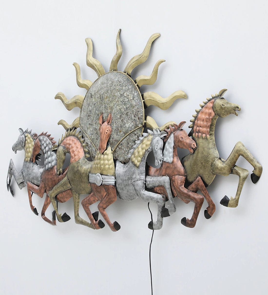 Multicolor Running Horses Metal Wall Art with LED Light,