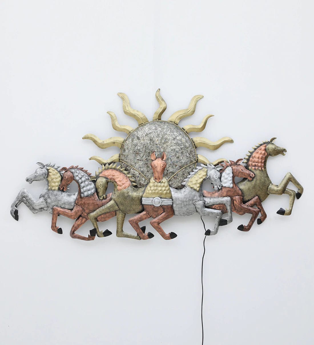 Multicolor Running Horses Metal Wall Art with LED Light,