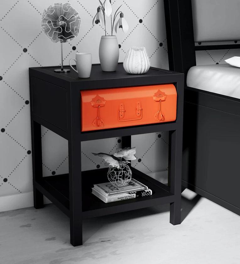 Metal Bedside Table In Dual Tone Finish With Drawer - Ouch Cart