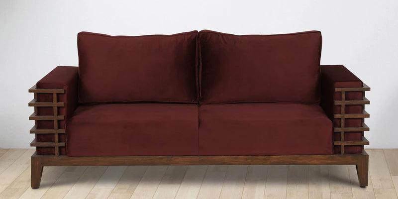 Solid Wood 3 Seater Sofa In Wine Red Colour - Ouch Cart