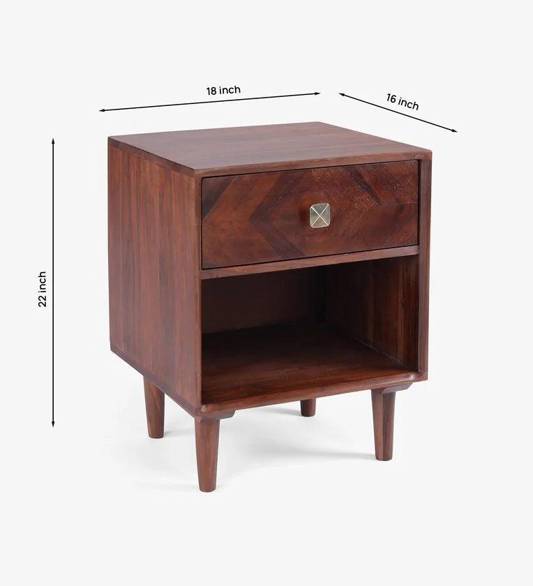 Sheesham Wood Bedside Table In Brown Finish - Ouch Cart
