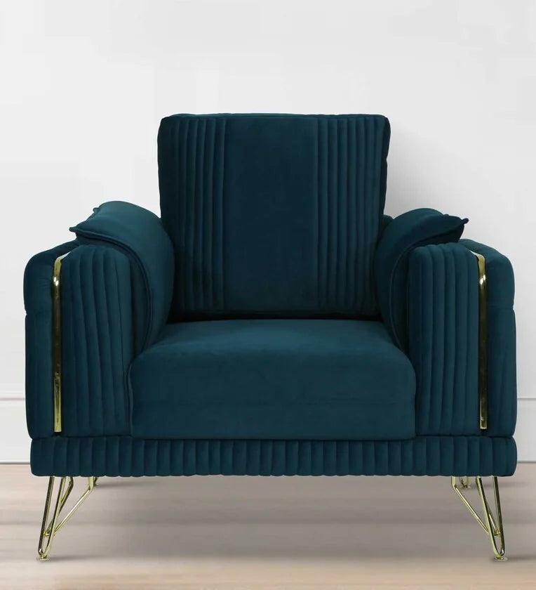 Velvet 1 Seater Sofa in Teal Blue Colour - Ouch Cart