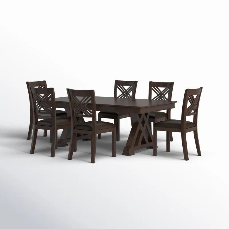 7 - Piece Extendable Rubberwood Double Pedestal Dining Set - Ouch Cart