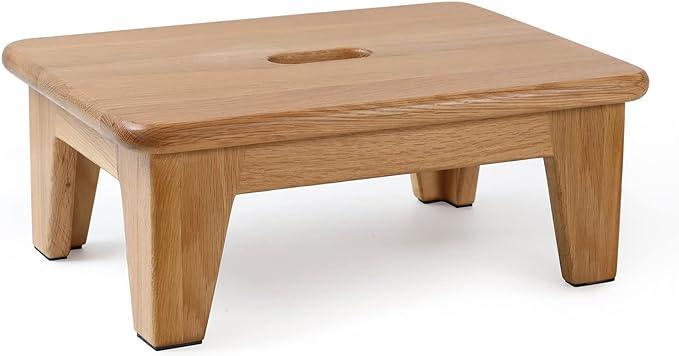 Grown Oak,Wooden Step Stool for Adults, Wood Step Stool for Seniors, 6.5" High Bed Stool, Non-Slip Mat, No Assembly Needed, Solid Wood, Natural Color - Ouch Cart