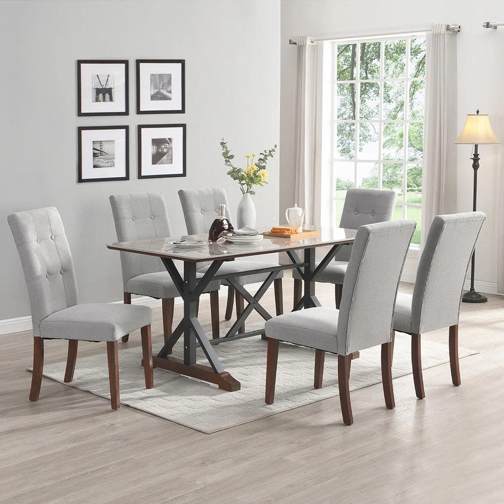 7 - Piece Marble Top Double Pedestal Dining Set - Ouch Cart