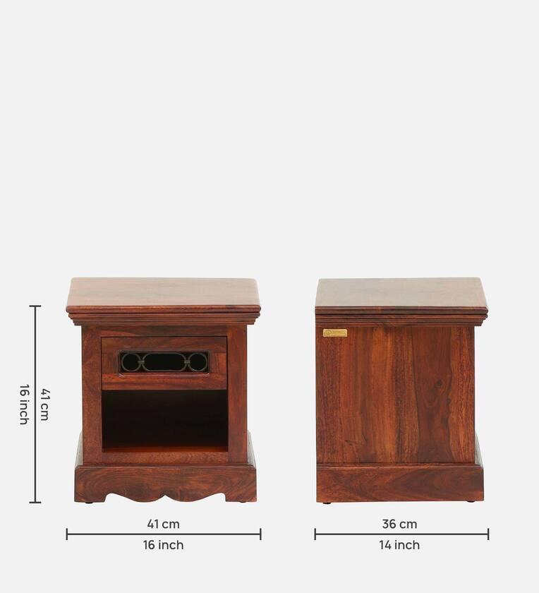 Sheesham Wood Bedside Table In Honey Oak Finish With Drawer - Ouch Cart