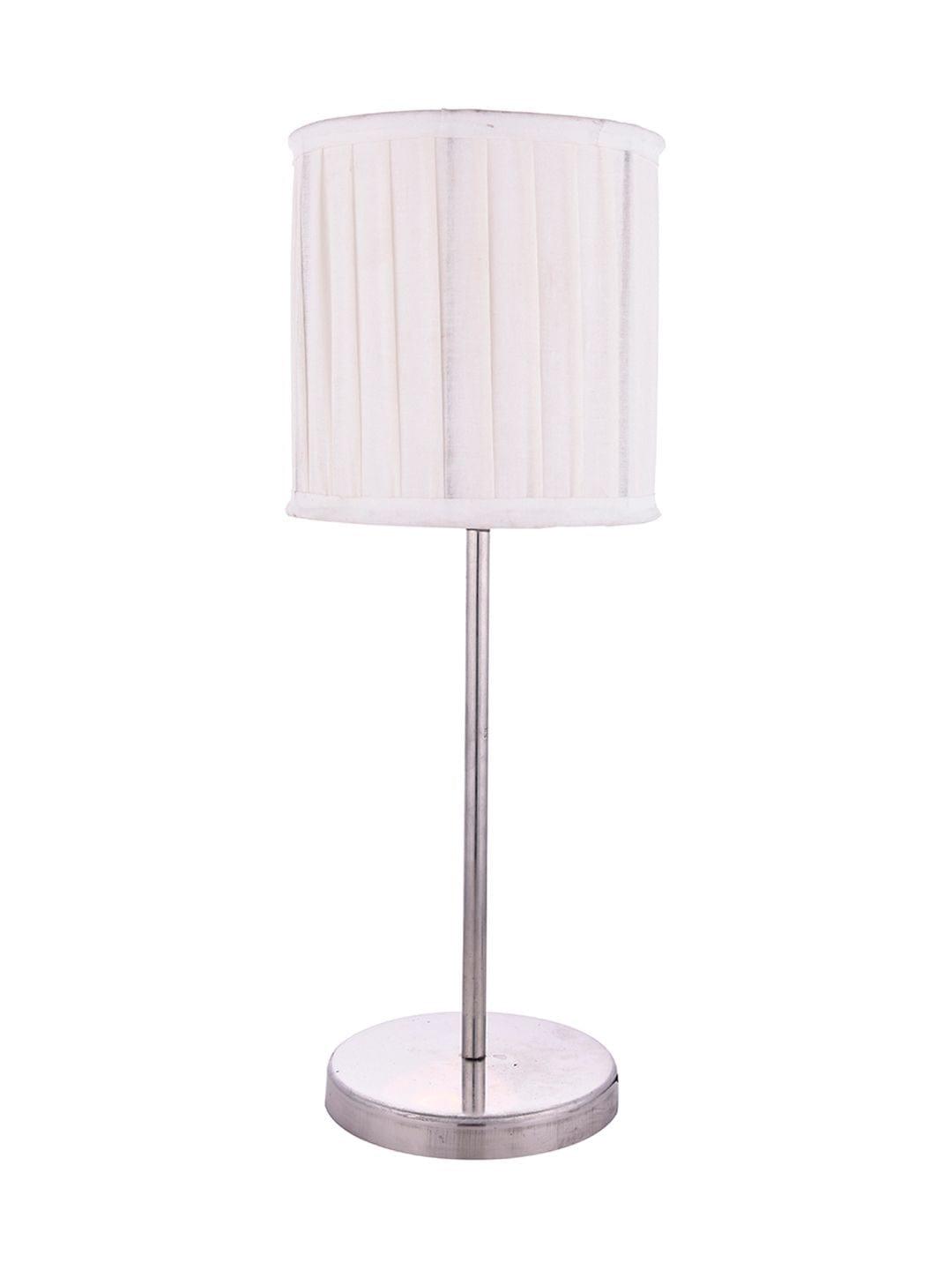 Metal Chrome Finish Lamp with Pleeted Cotton White Shade - Ouch Cart
