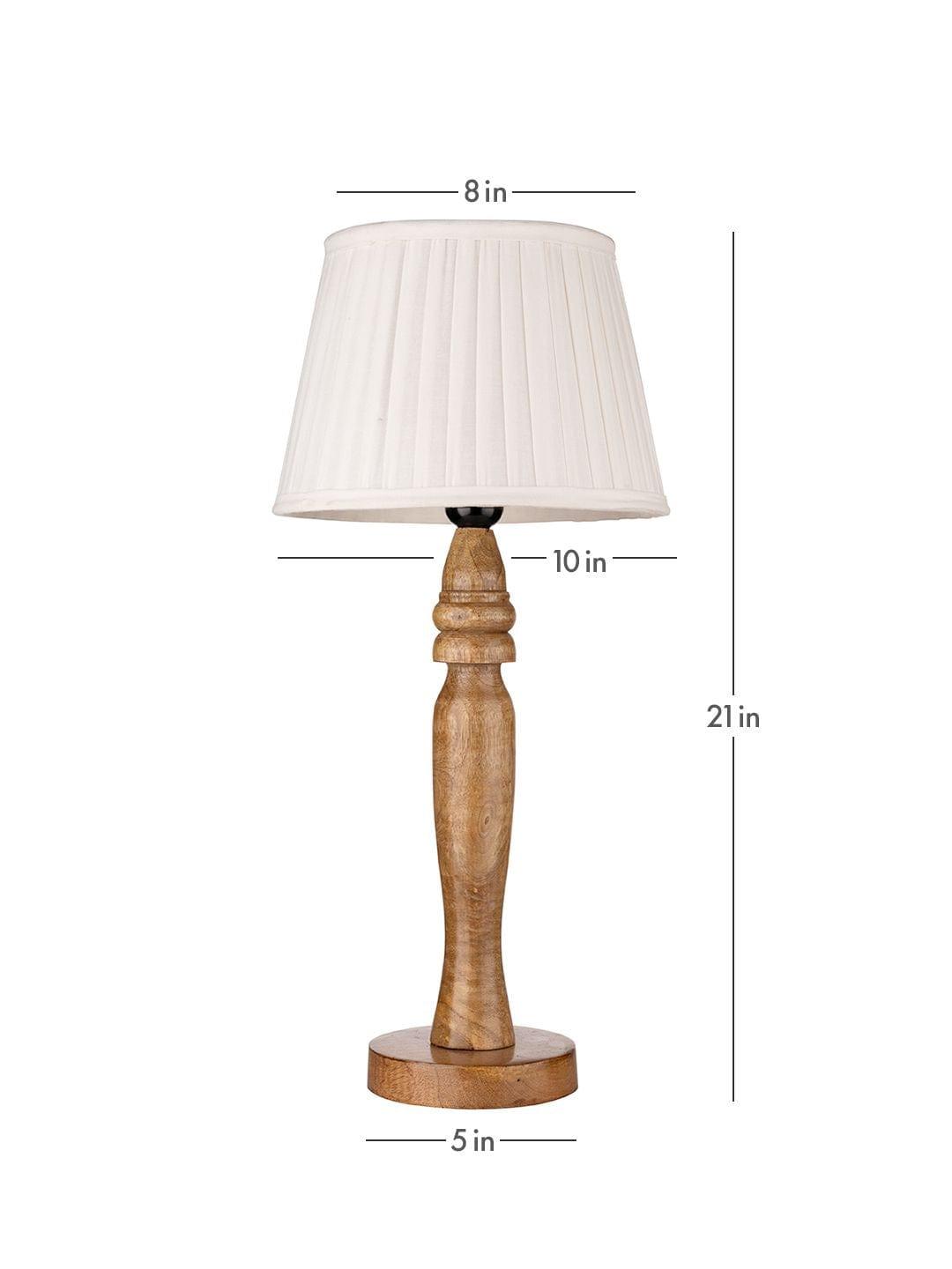 Wooden Round Brown Lamp with pleeted White Taper soft Shade - Ouch Cart