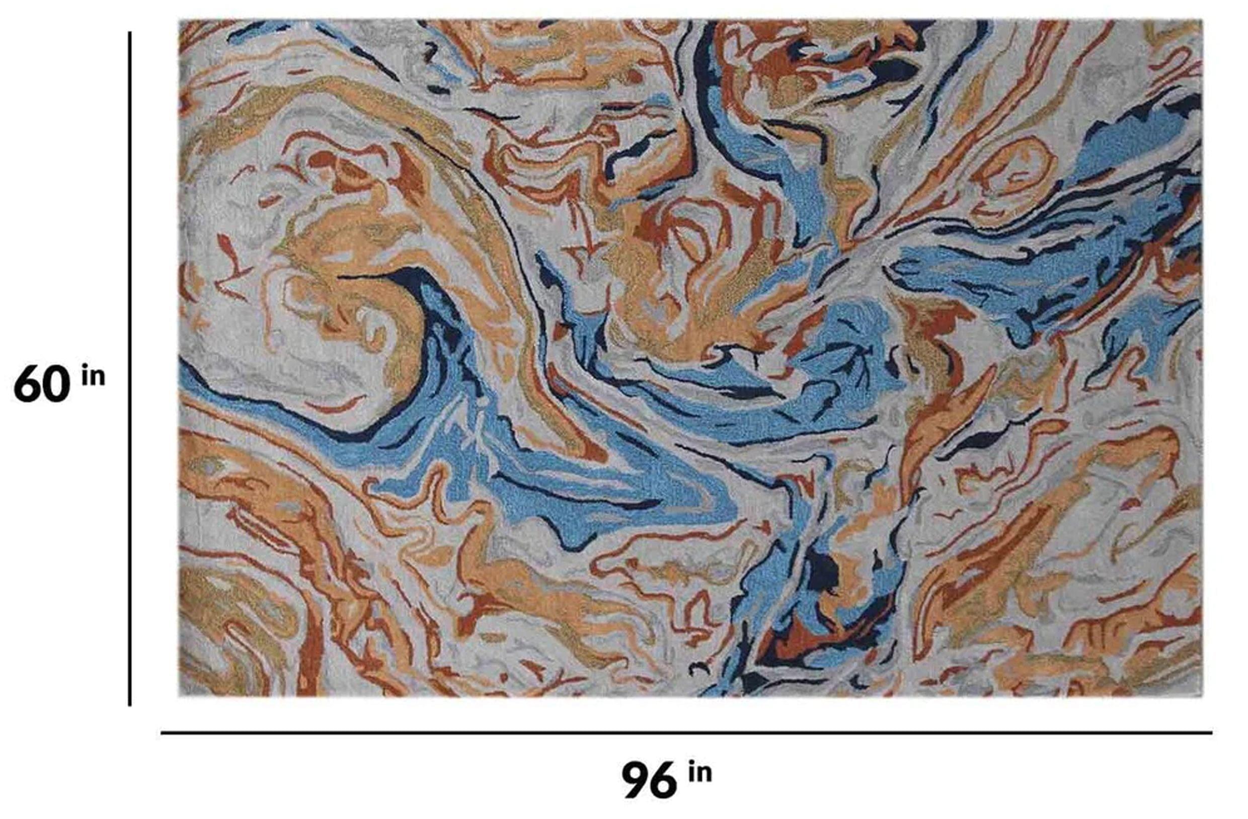 Orange Wool & Viscose Dream Scape 5x8 Feet Hand-Tufted Carpet - Rug - Ouch Cart