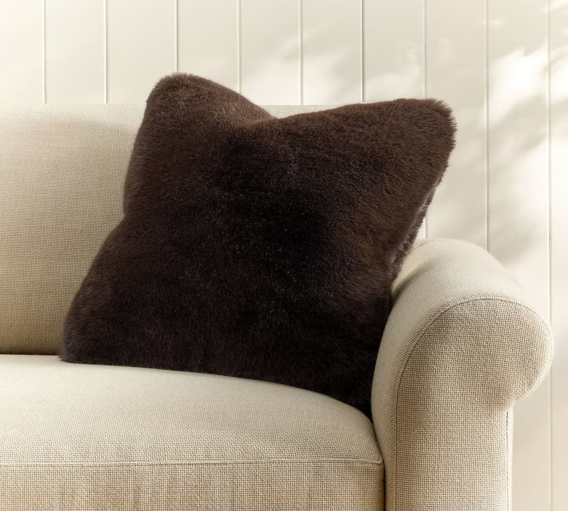 Fur Cushion Covers in Neutral Colours, Square Self-Design, Set of 5
