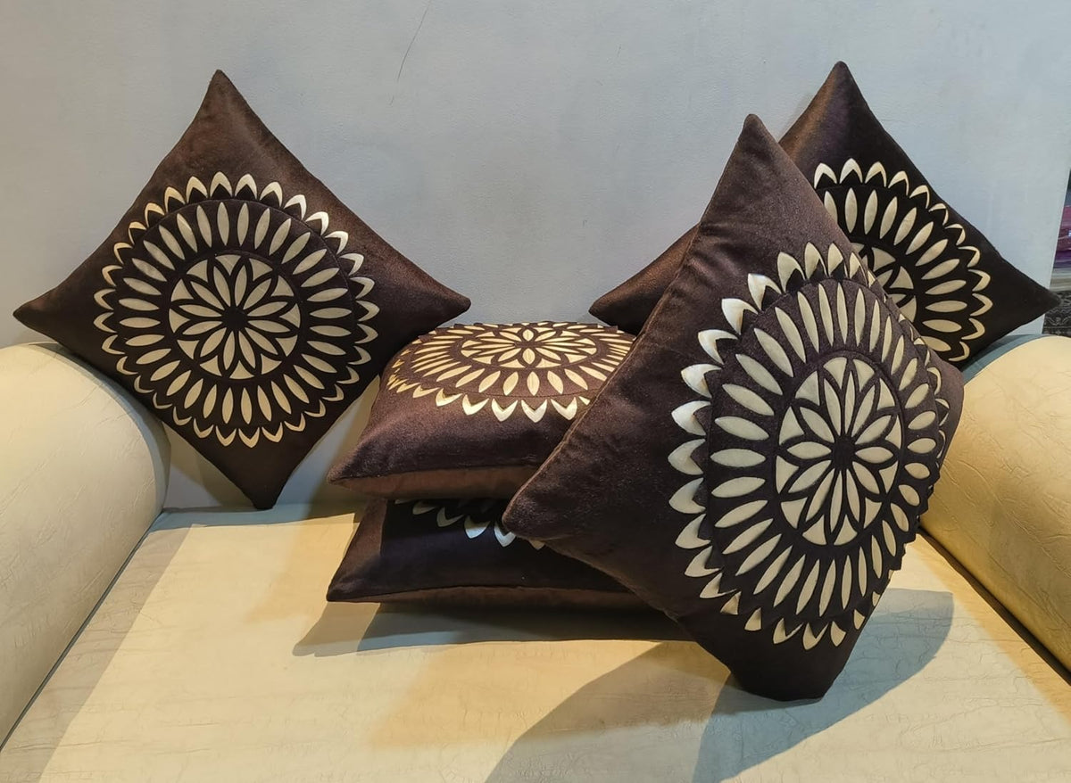 Floral Cushion Covers Set of 5, 16 x 16 Inch Velvet Square Covers for Sofa & Bedroom