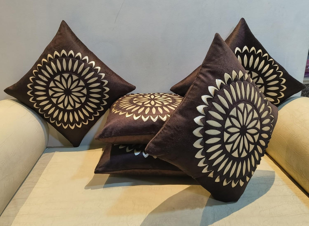 Floral Cushion Covers Set of 5, 16 x 16 Inch Velvet Square Covers for Sofa & Bedroom OUCH CART