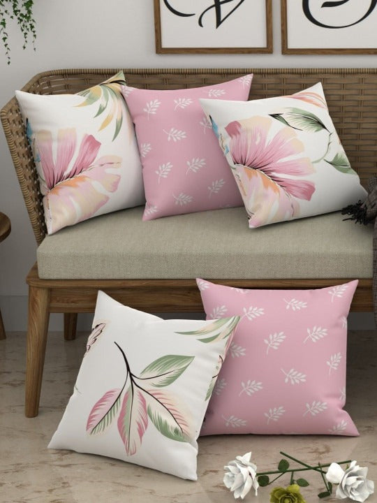 Mix & Match Floral Cushion Covers, Cotton Blend, 16 x 16 Inch, Set of 5 OUCH CART