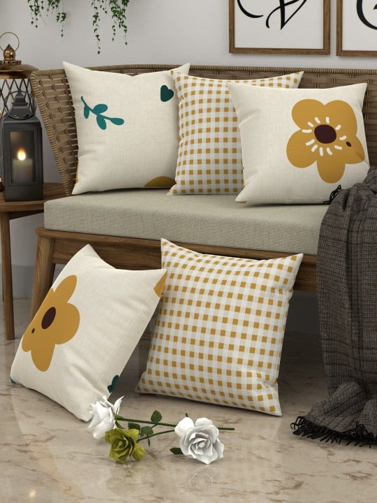 Floral Cotton Blend Cushion Covers, 16 x 16 Inch, Set of 5