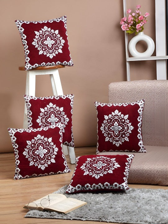 Maroon Embroidered Cushion Covers – Elegant Floral Design OUCH CART