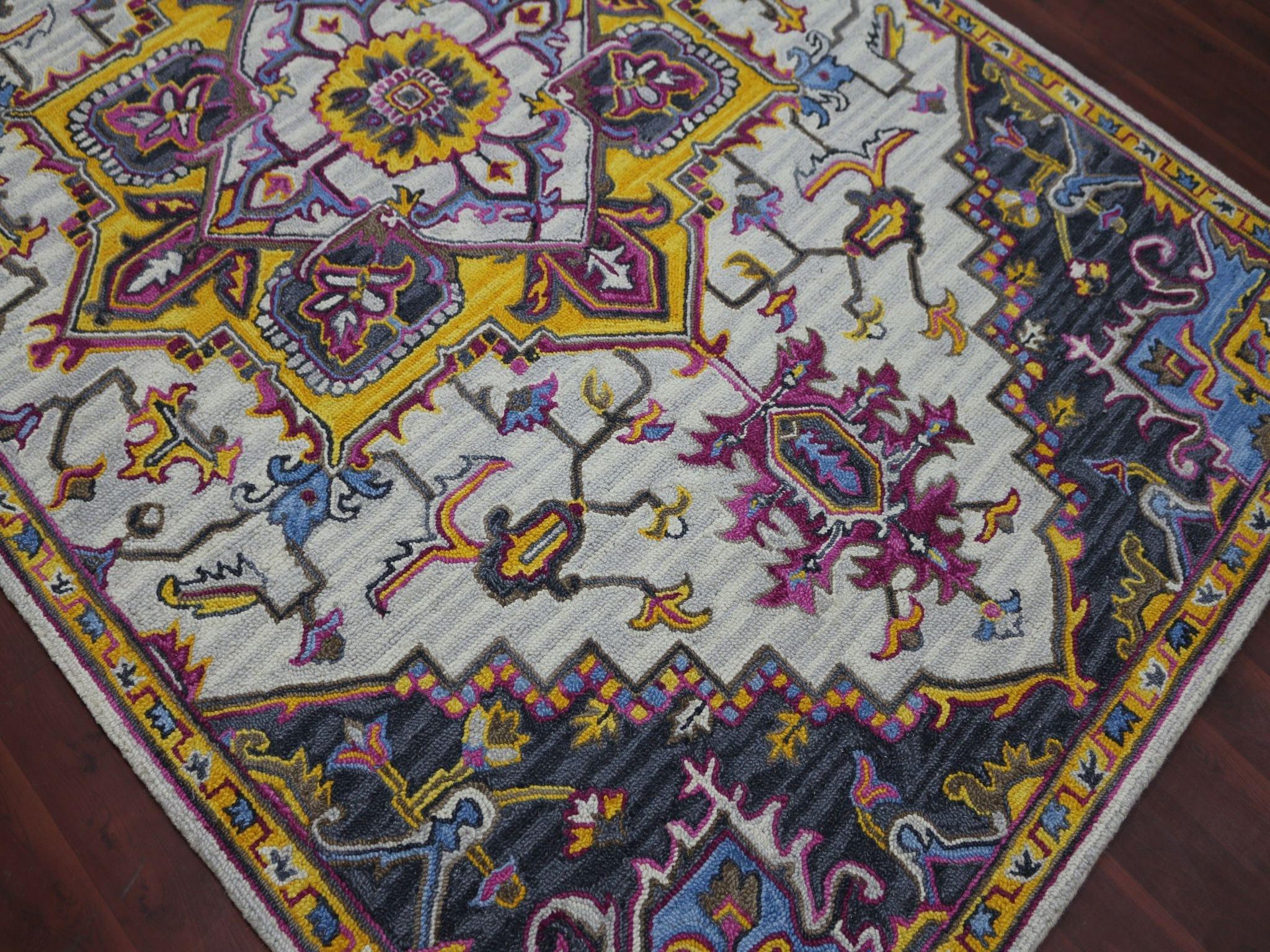 Ivory Wool Boho 5x8 Feet Hand-Tufted Carpet - Rug - Ouch Cart