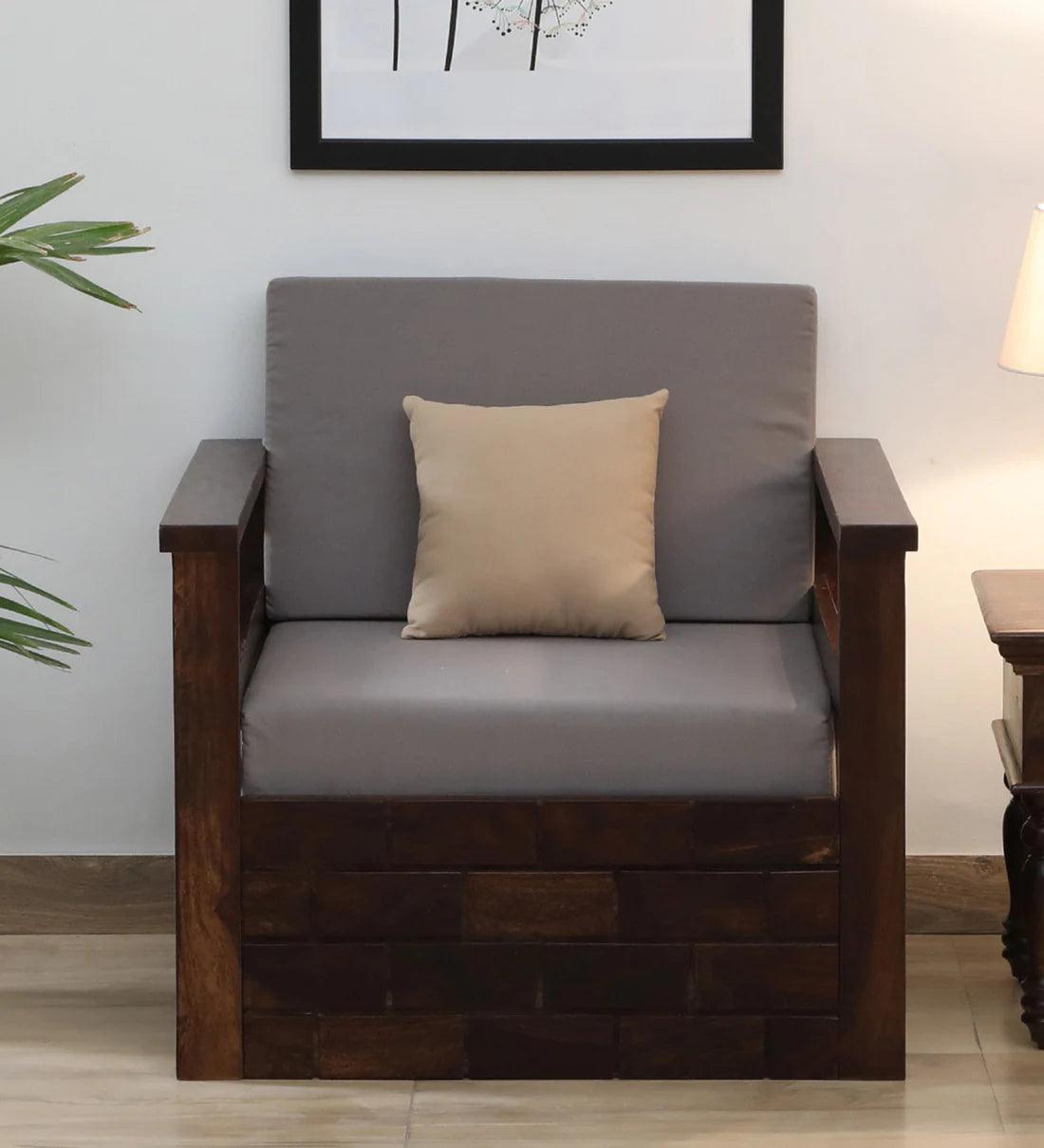 Sheesham Wood 1 Seater Sofa In Provincial Teak Finish - Ouch Cart