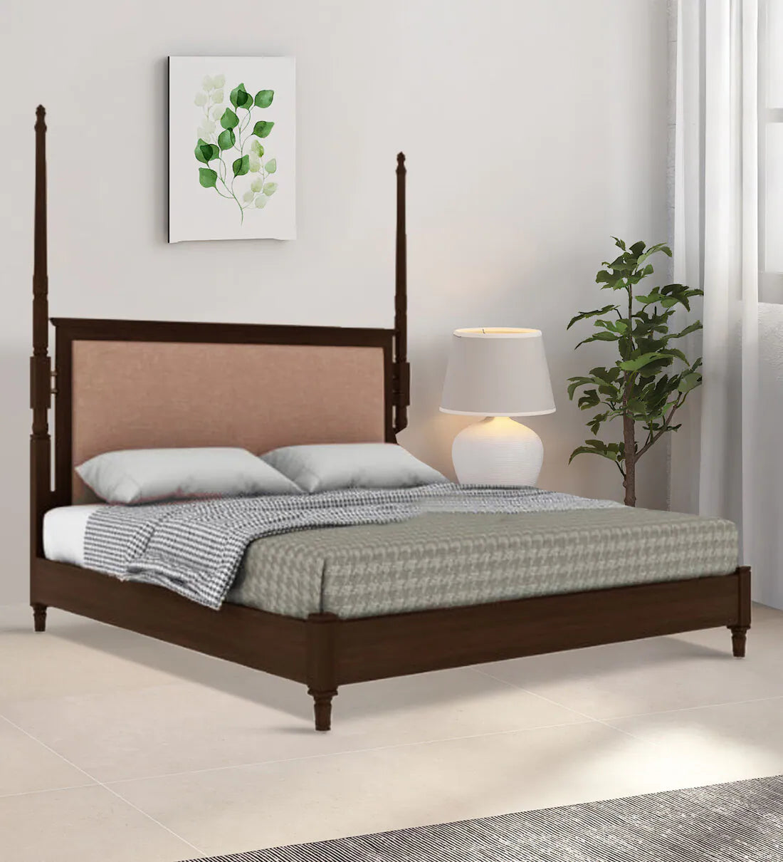 Oreal Solid Wood King Size Bed in Tubbaq Finish