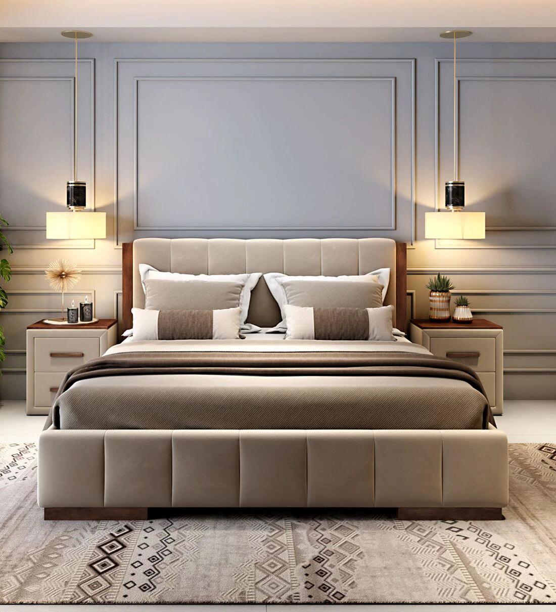 Fabric King Size Bed in Cream Colour - Ouch Cart