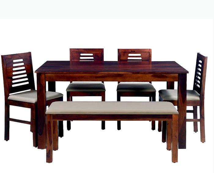 Jiayi Sheesham Wood 6 Seater Dining Table Set with 4 Chair & Becnch for Dining Room - Ouch Cart